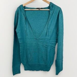 Full Tilt Hoodie Womens Size M Teal Green Pullover Casual Deep V-Neck Comfy Cozy
